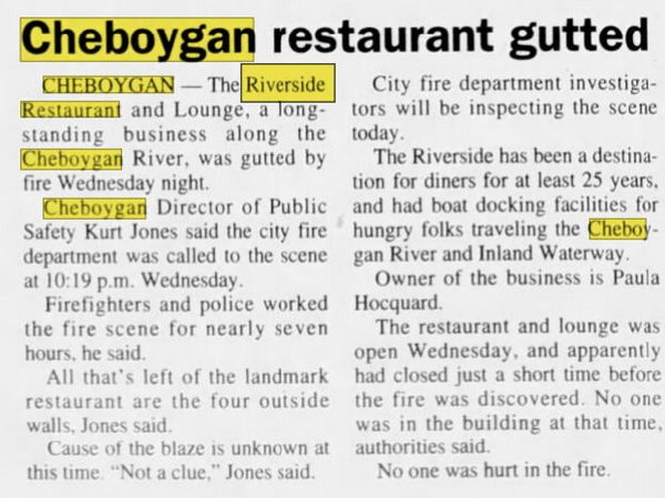 Jacks Riverside Restaurant - Apr 22 1994 Fire